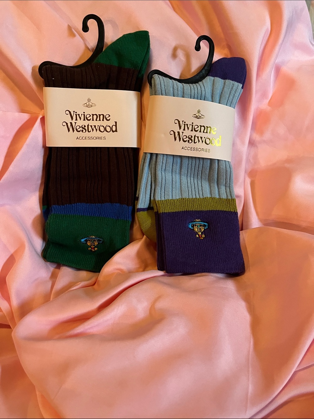 Vivienne Westwood Twin Pack Ribbed Socks in Brown, Green, Blue & Purple